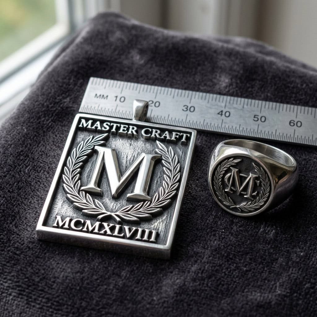 CNC engraved logo on a metal jewelry component