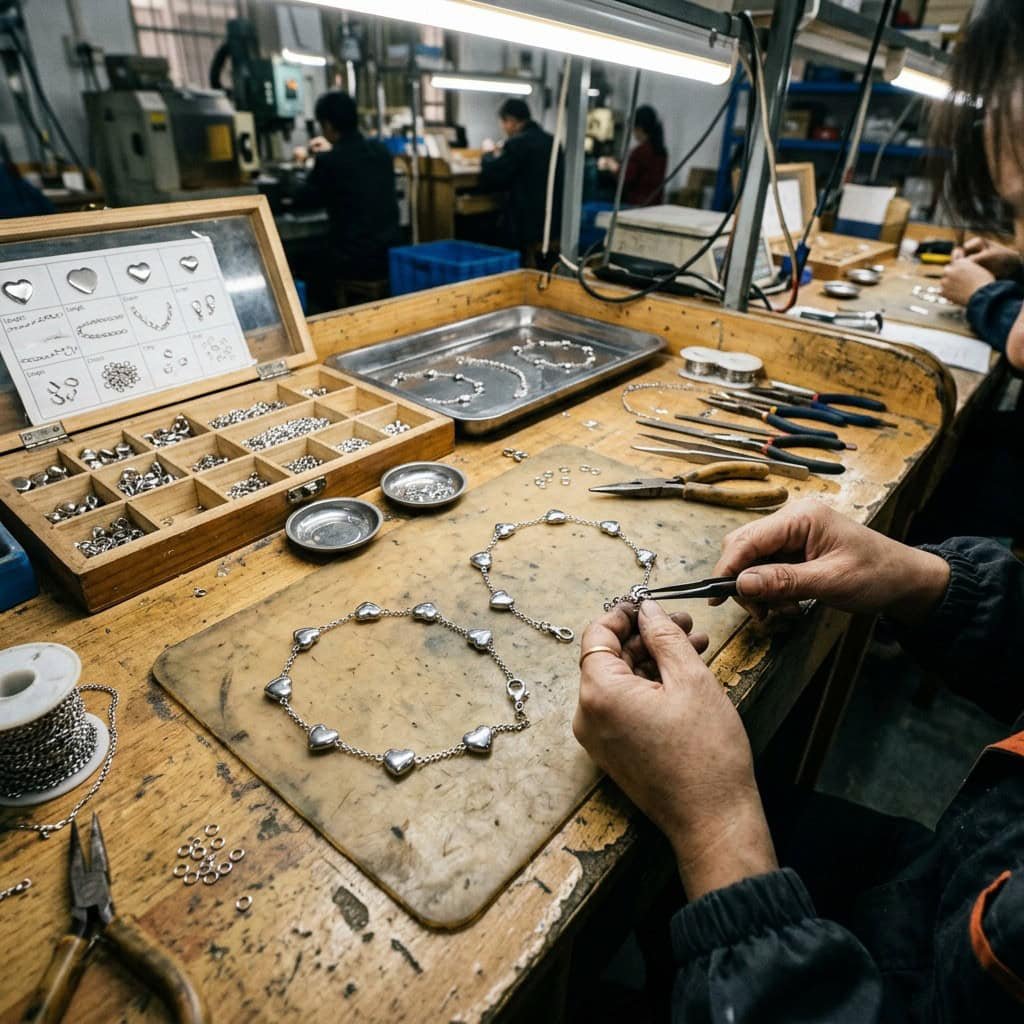 Bracelet movement and assembly review at a jewelry workbench
