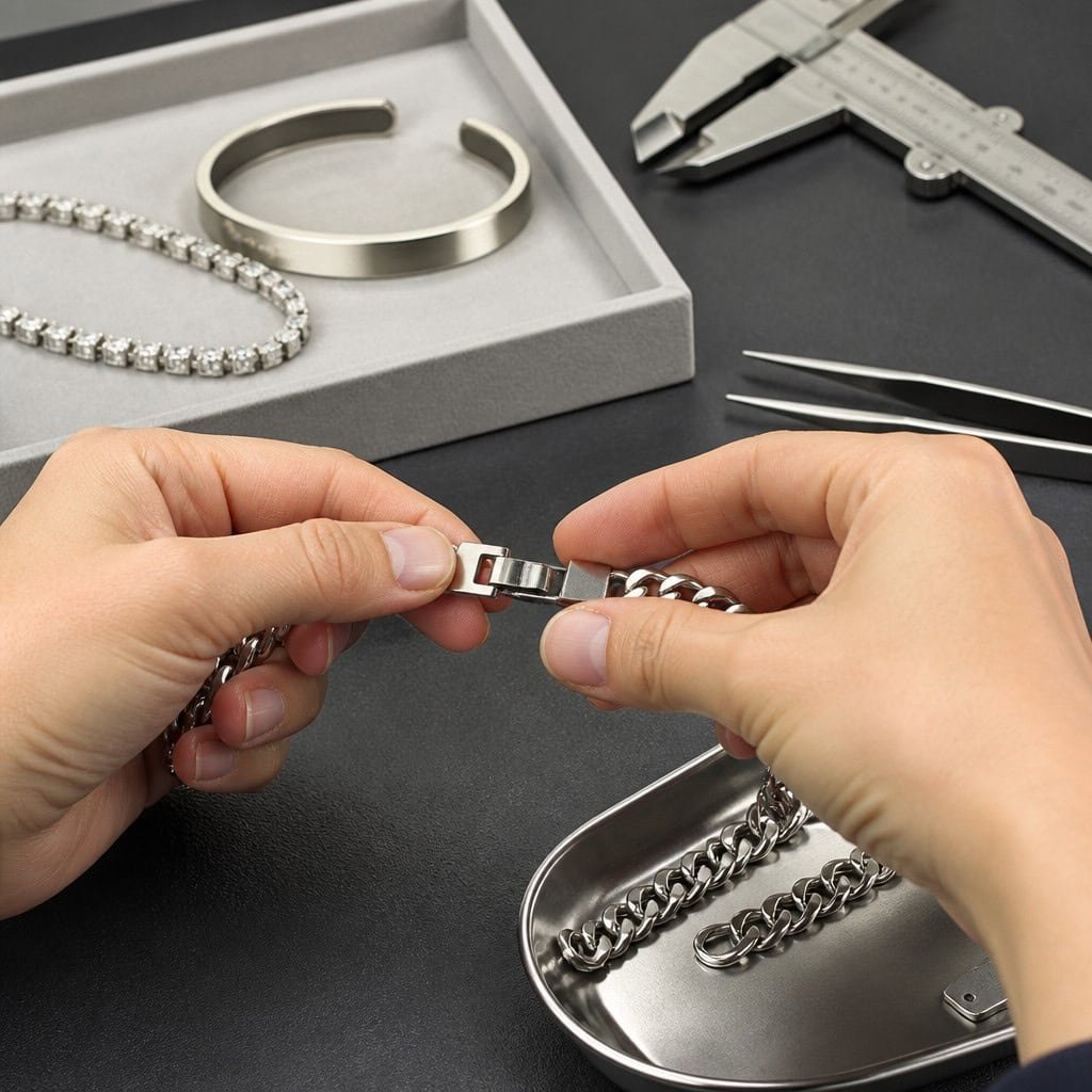 Quality inspection of stainless steel bracelets and bangles with calipers