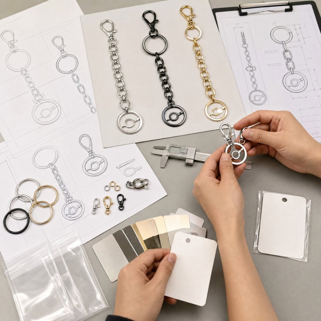 bag charm sample development factory table