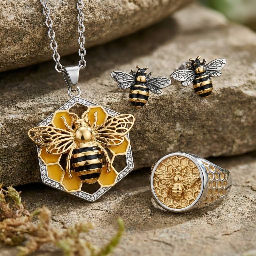 bee honeycomb jewelry product display