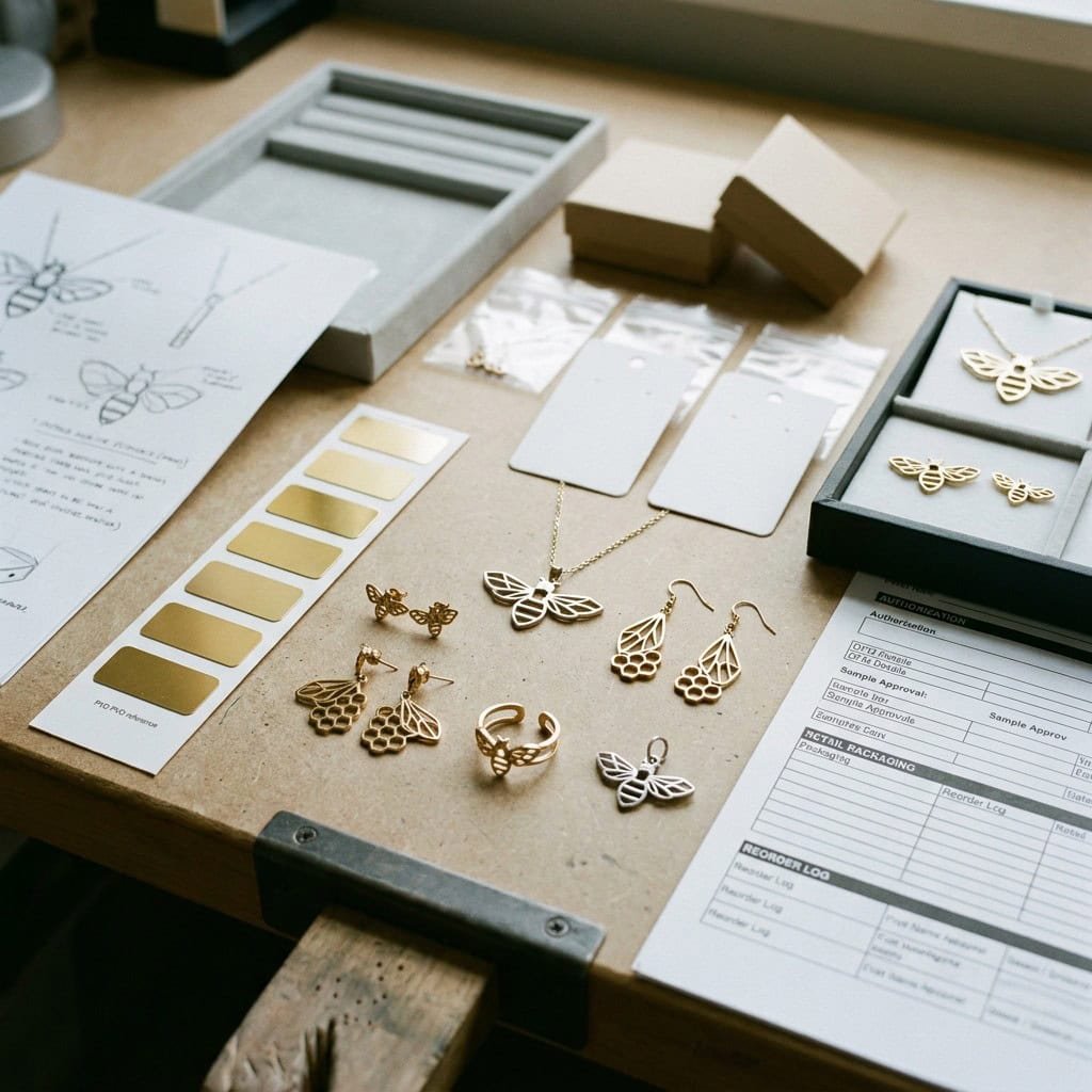 bee jewelry project framework sample packaging table
