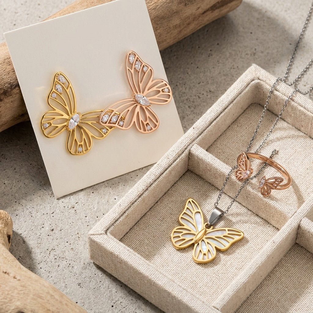 butterfly jewelry collection product display
