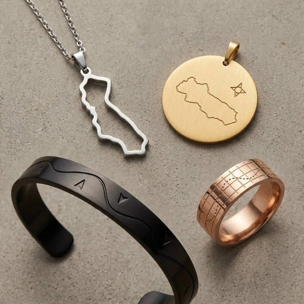 coordinates map nautical jewelry product display