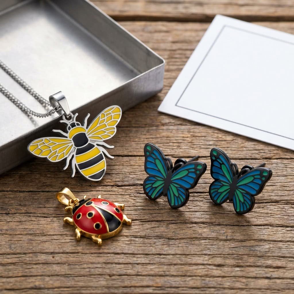 insect jewelry colored filling product display