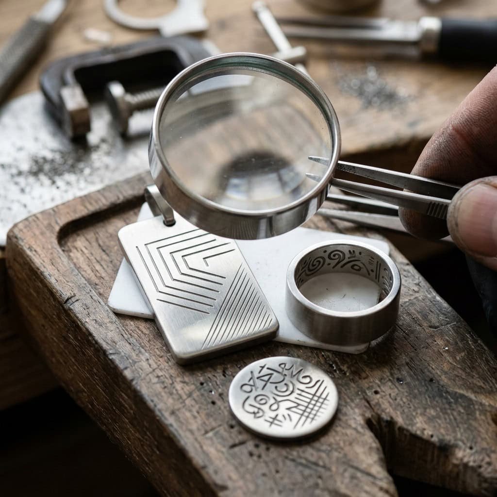 laser engraving detail jewelry sample table