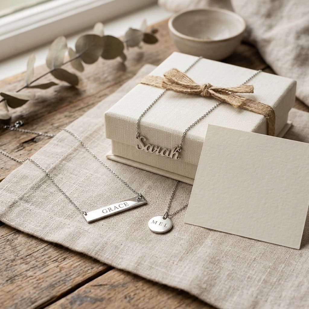 name necklaces product display