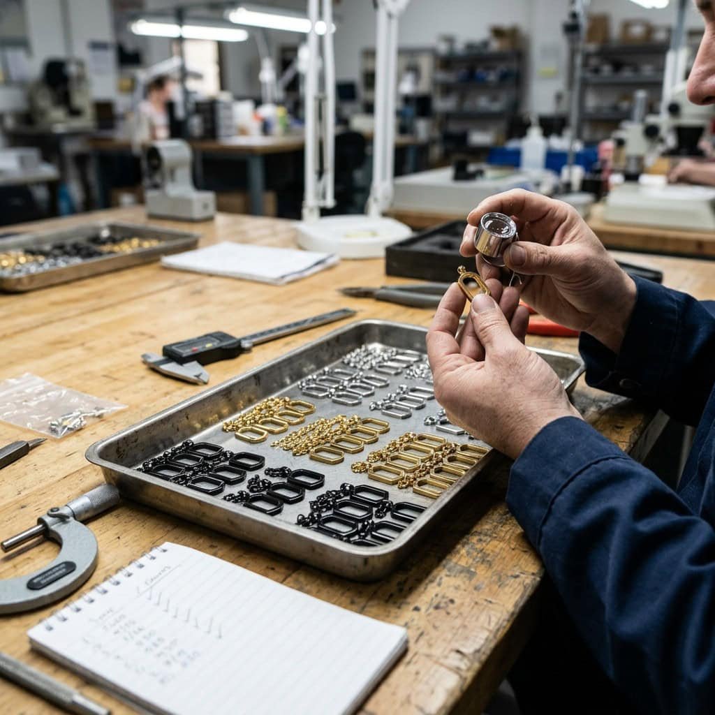 PVD jewelry batch and process inspection at a quality control worktable