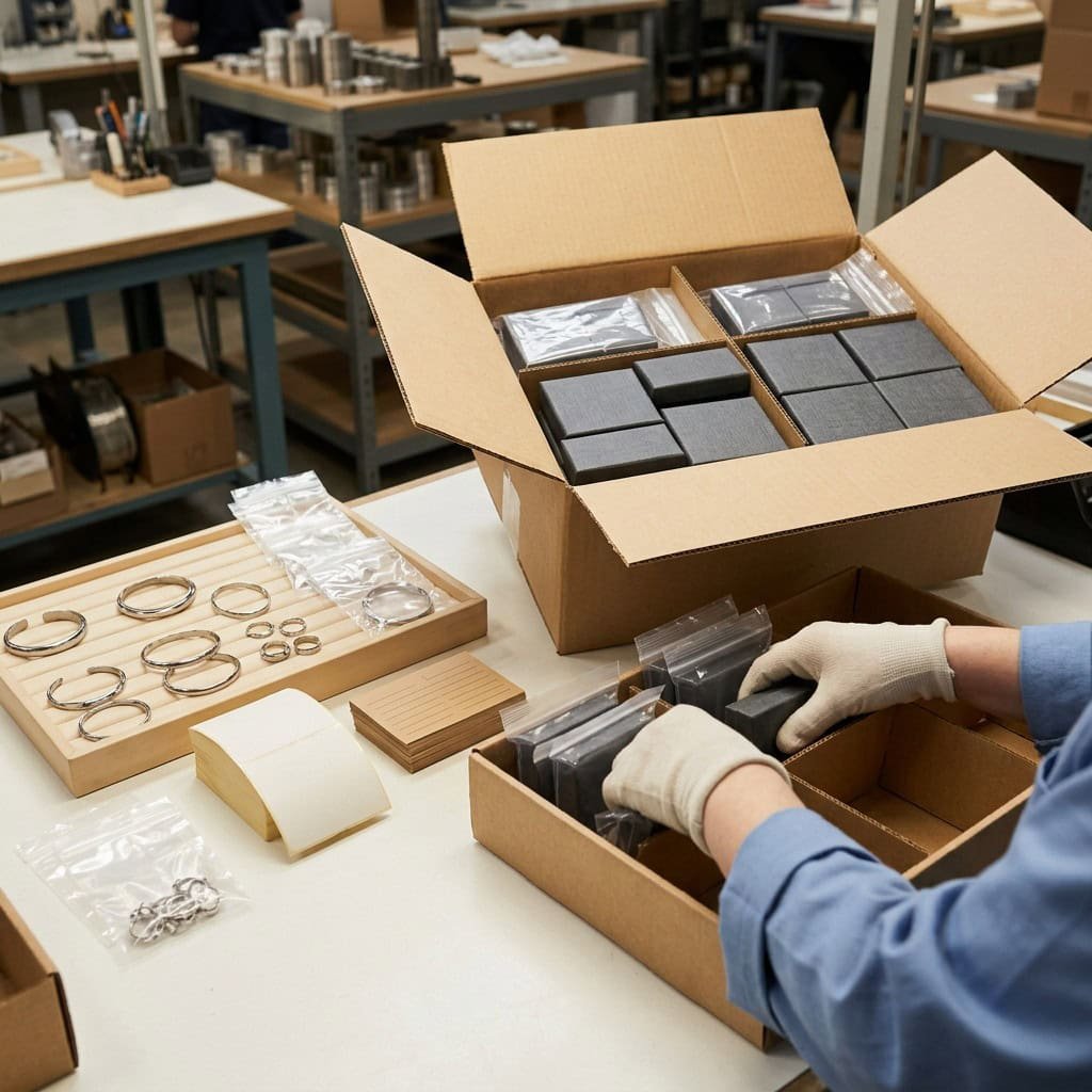 Repeat-order jewelry cartons organized for packaging consistency