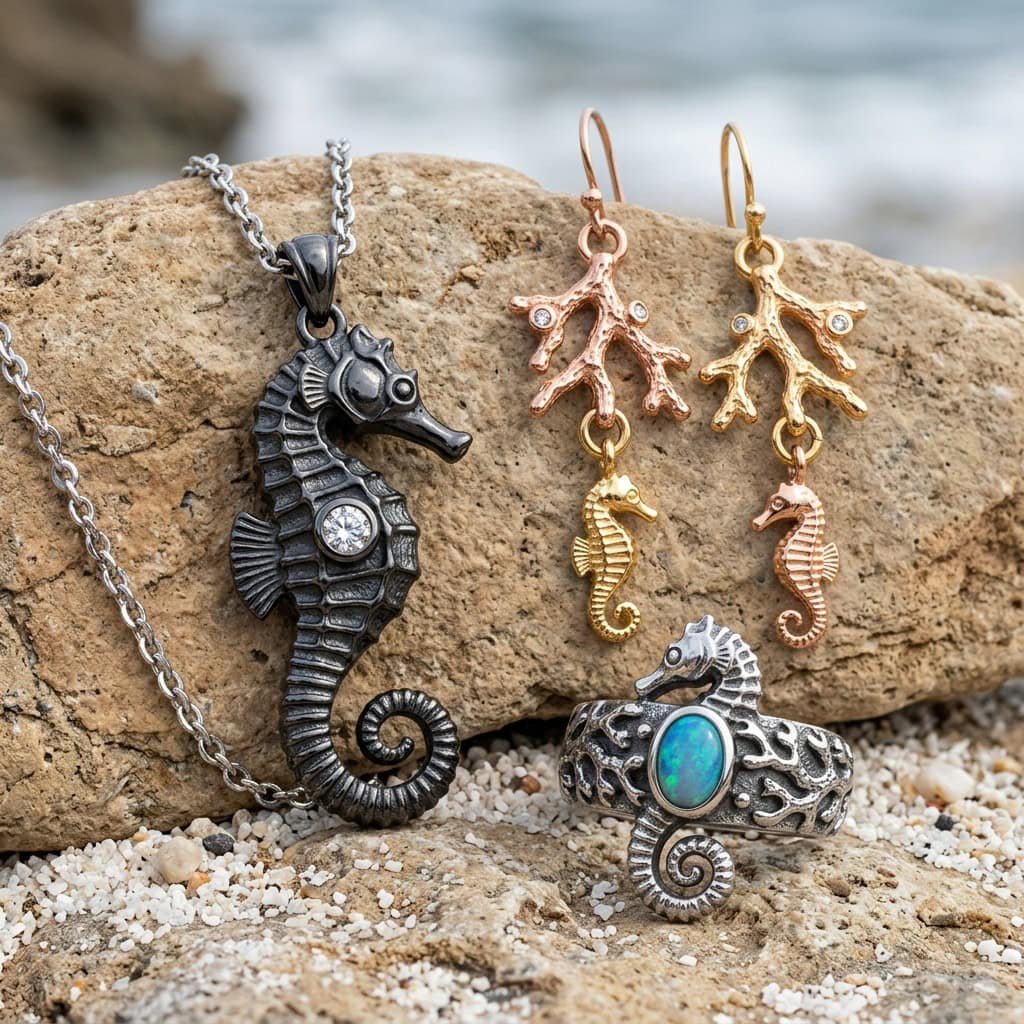seahorse coral nautical jewelry product display