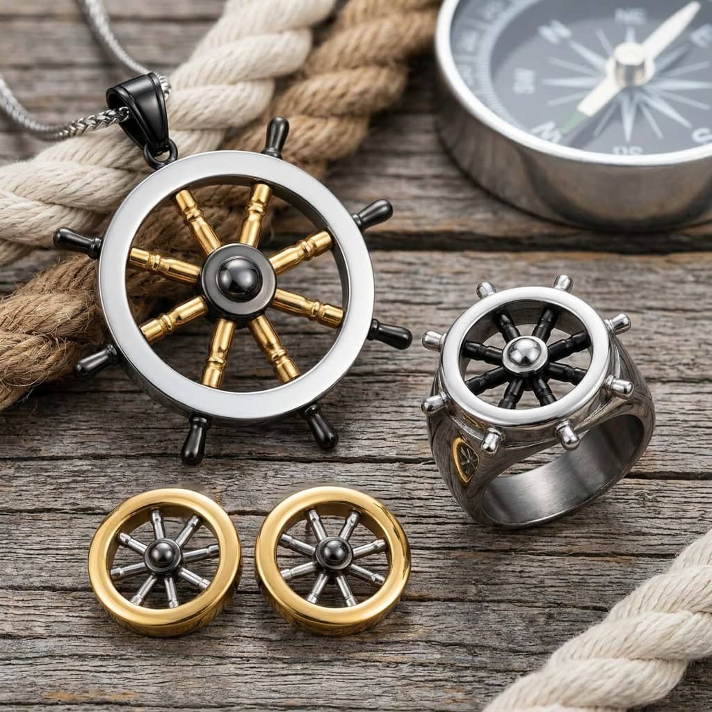 ship wheel nautical jewelry product display