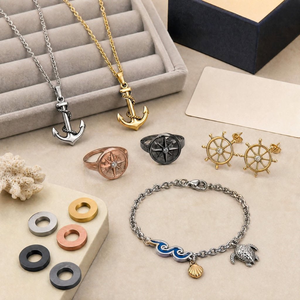 stainless steel ocean nautical jewelry hero display