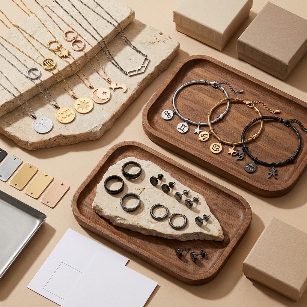 stainless steel zodiac jewelry hero display