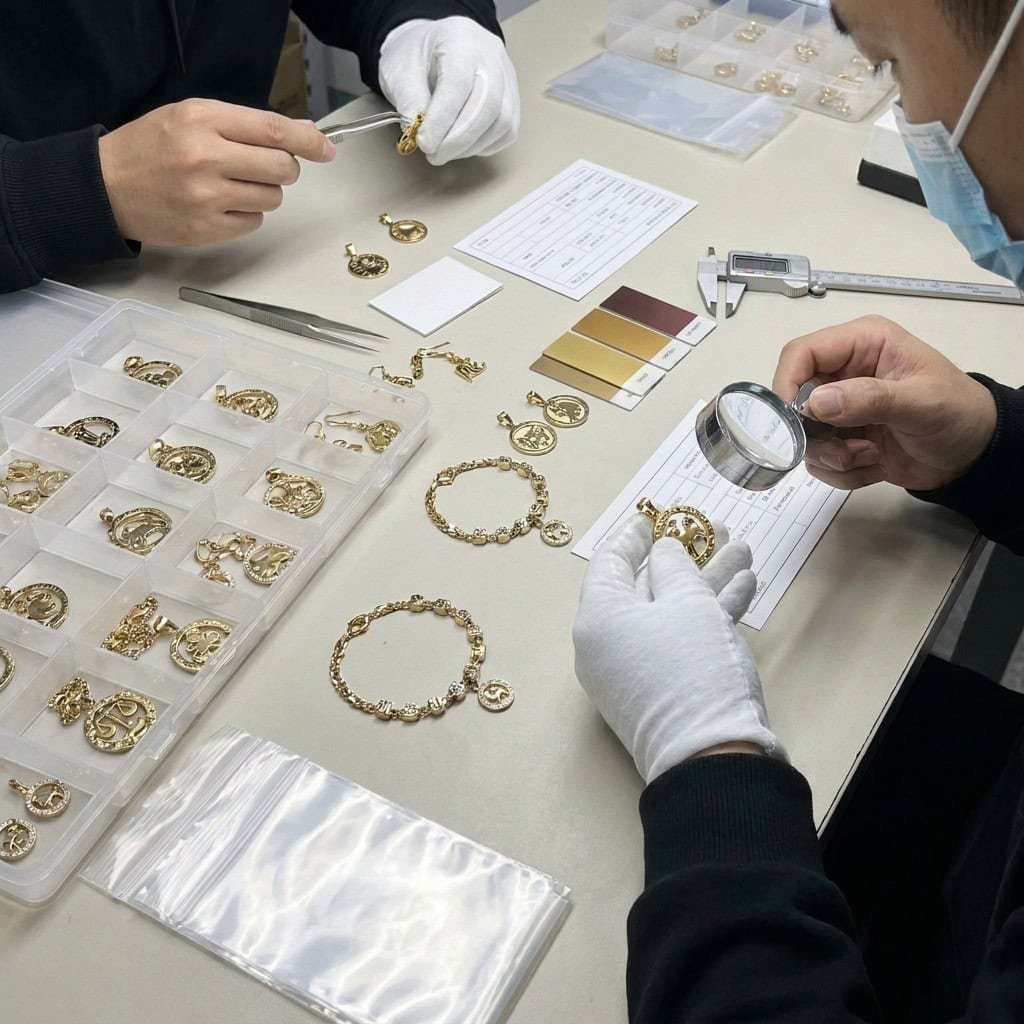 zodiac jewelry bulk qc inspection factory table