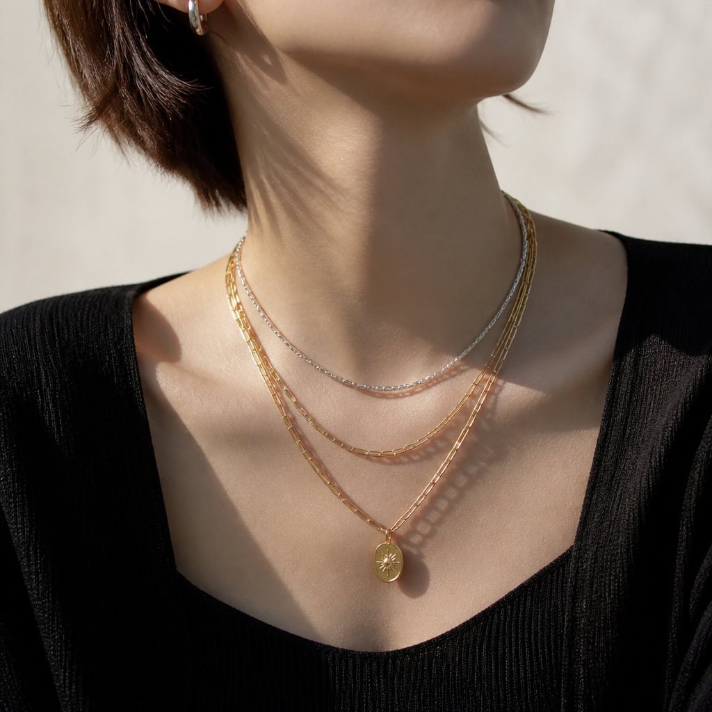 Coordinated layered jewelry styling