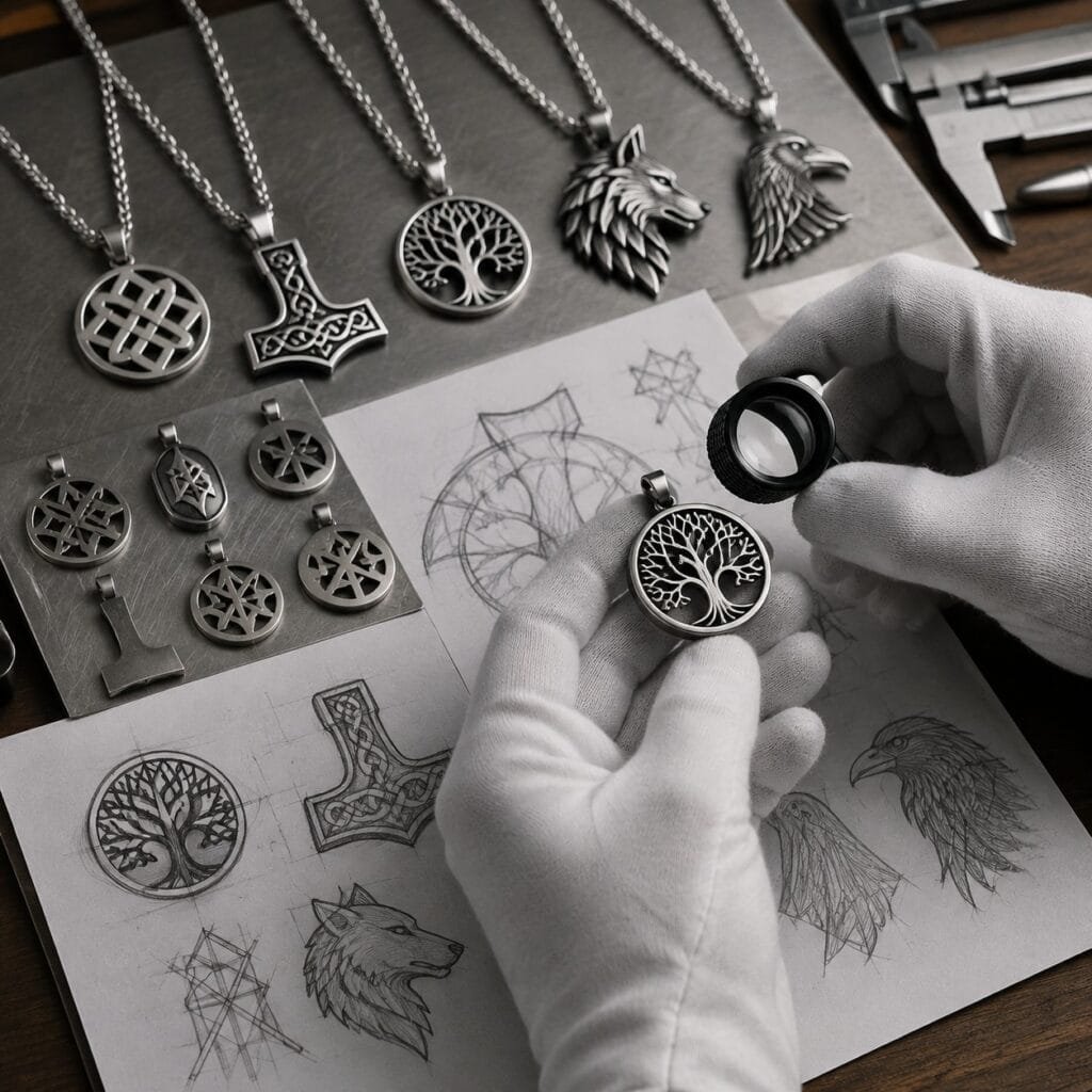 Norse-inspired jewelry artwork and stainless steel pendant feasibility review