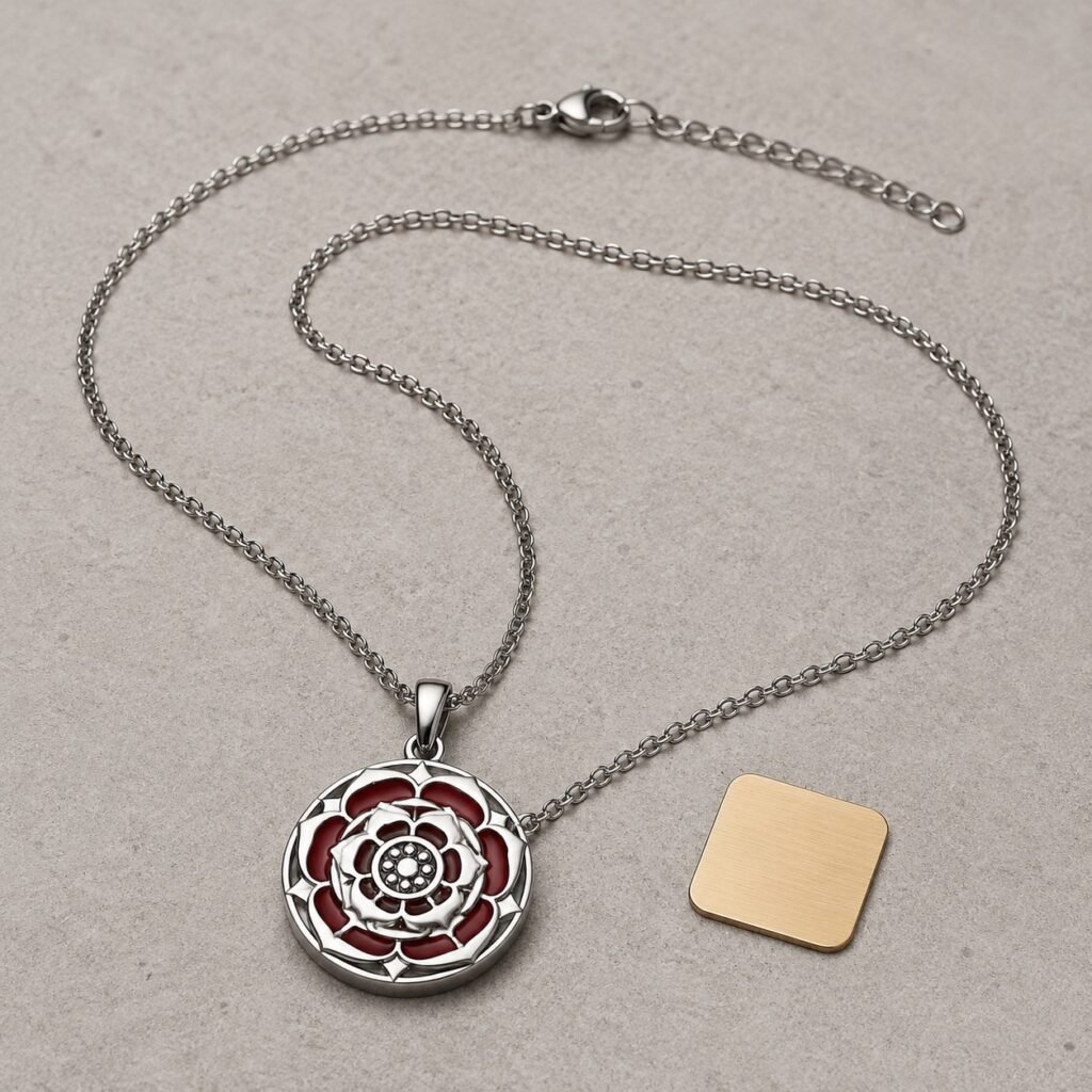 Complete stainless steel rose pendant necklace with functional lobster clasp