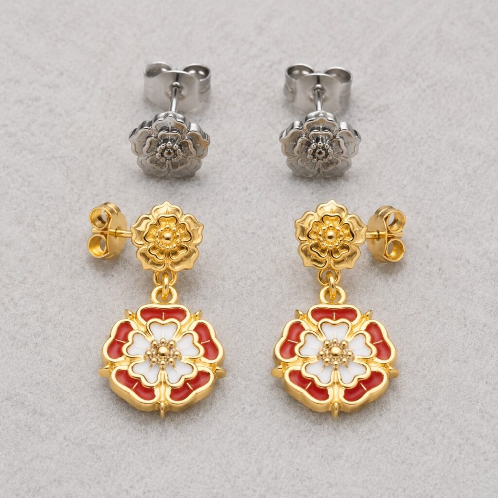 Matched rose stud and drop earrings with correct posts and backs