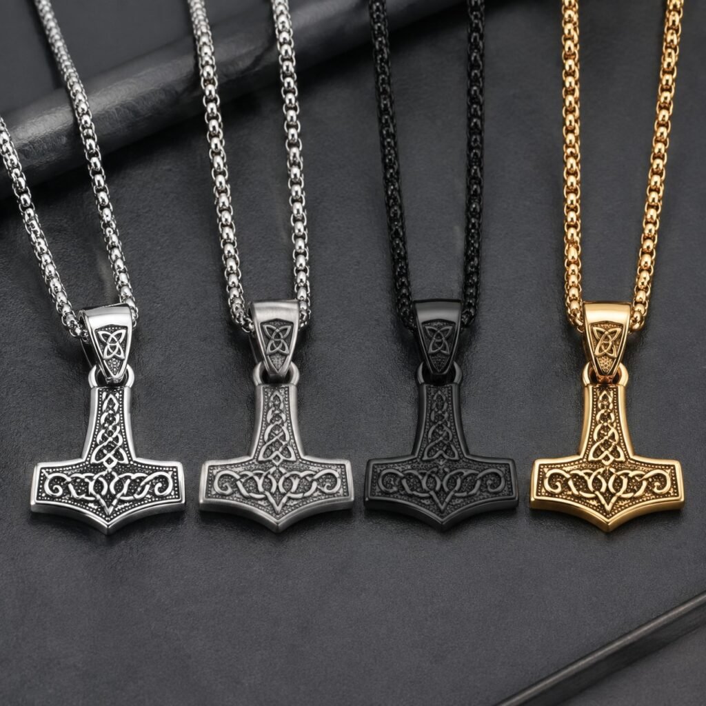 Viking pendant comparison in polished brushed black PVD and gold PVD finishes