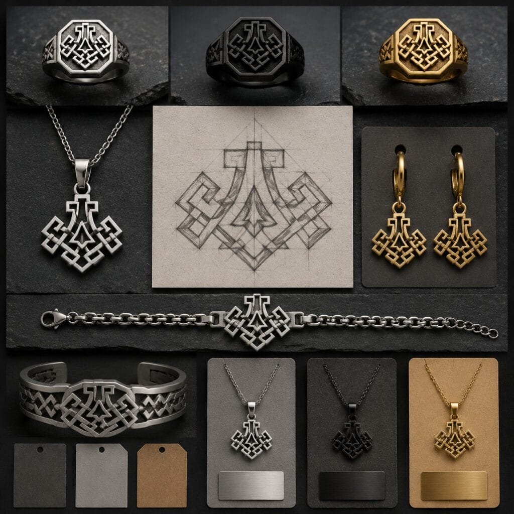 Coordinated Nordic Viking jewelry collection development board