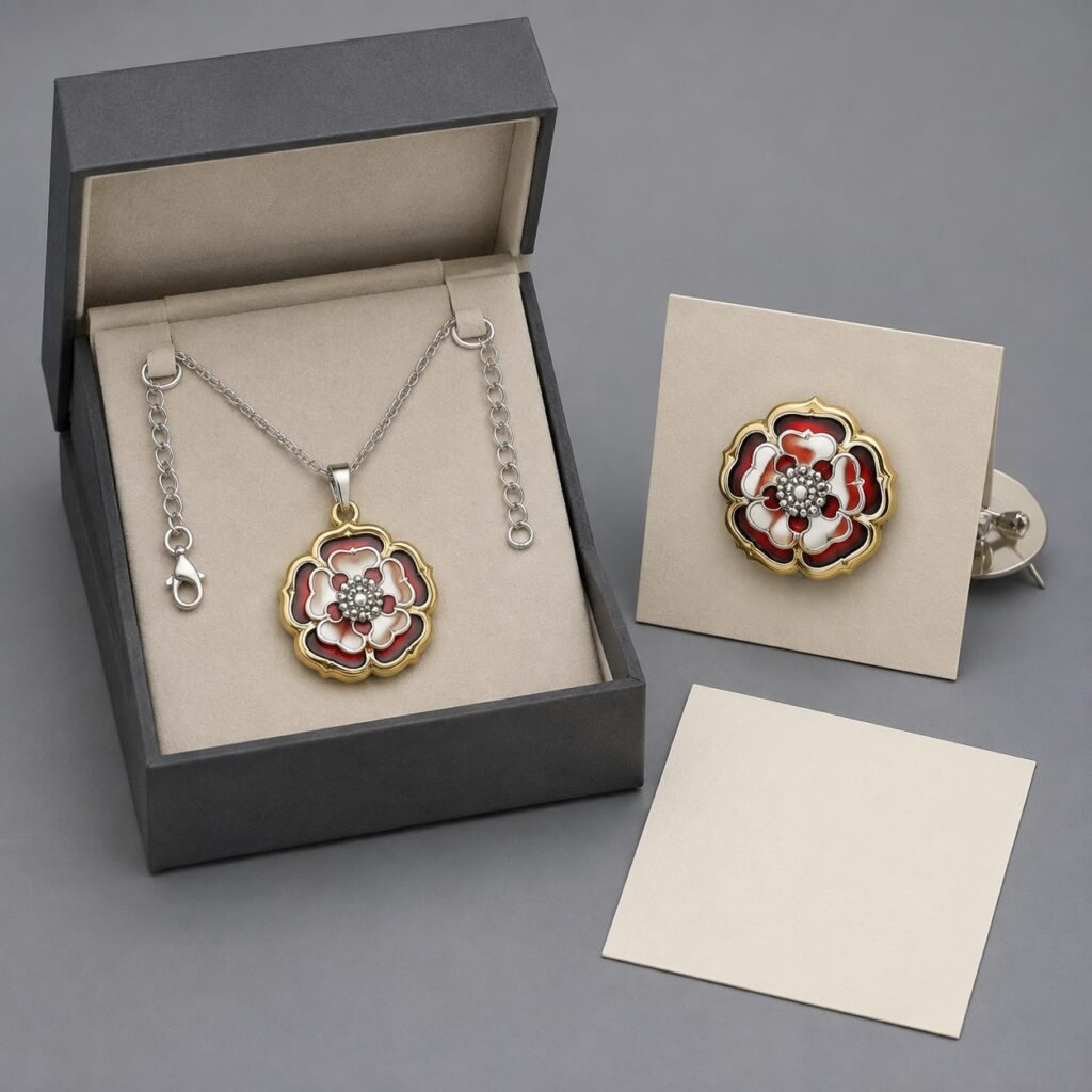 Rose pendant and brooch arranged for a cultural gift edition
