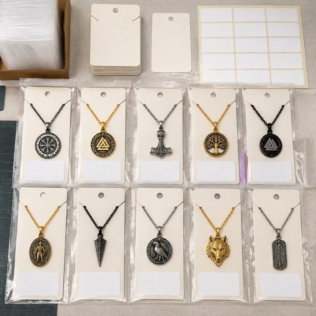 Private label Viking necklace cards and SKU packaging control