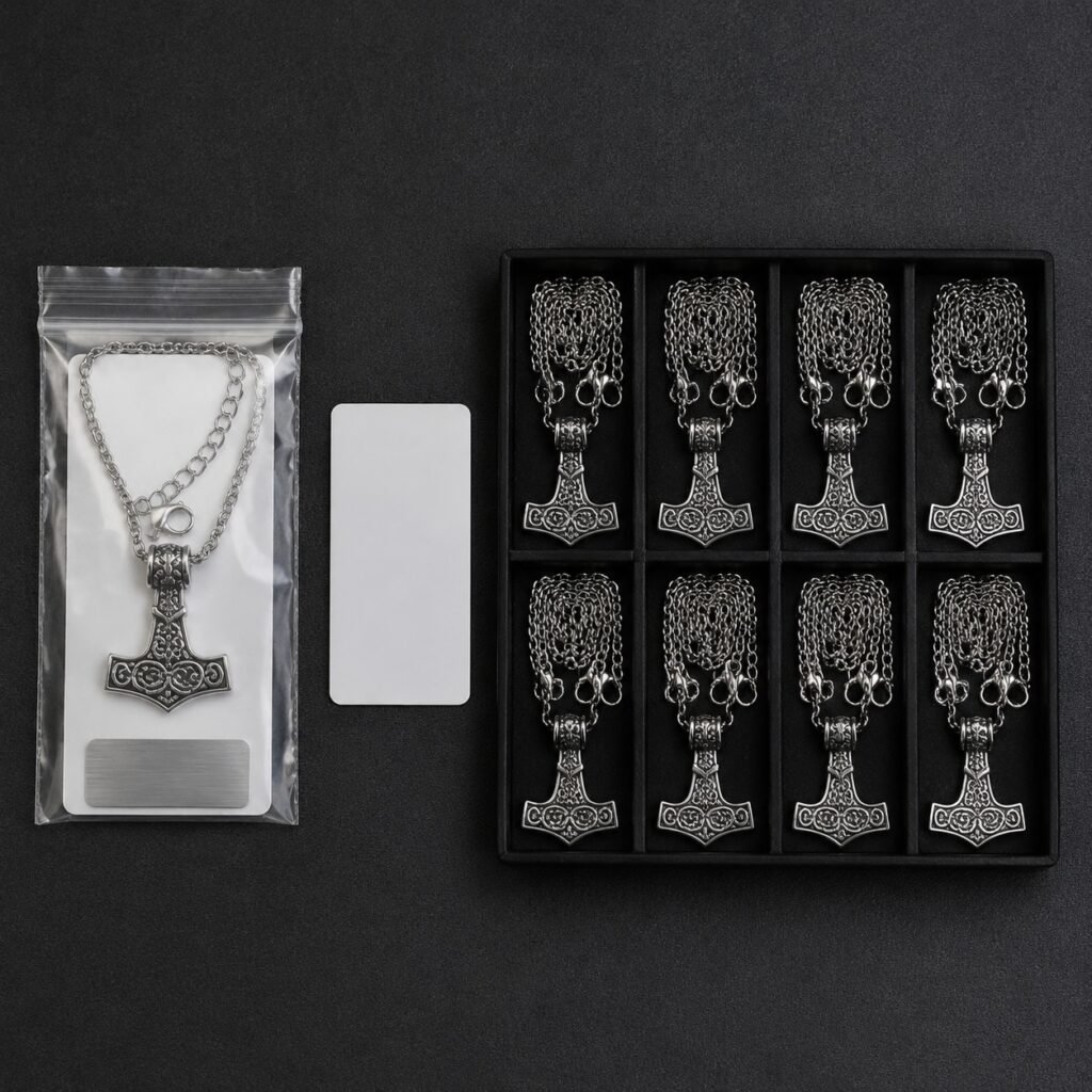 Approved Viking necklace sample compared with a matching reorder batch