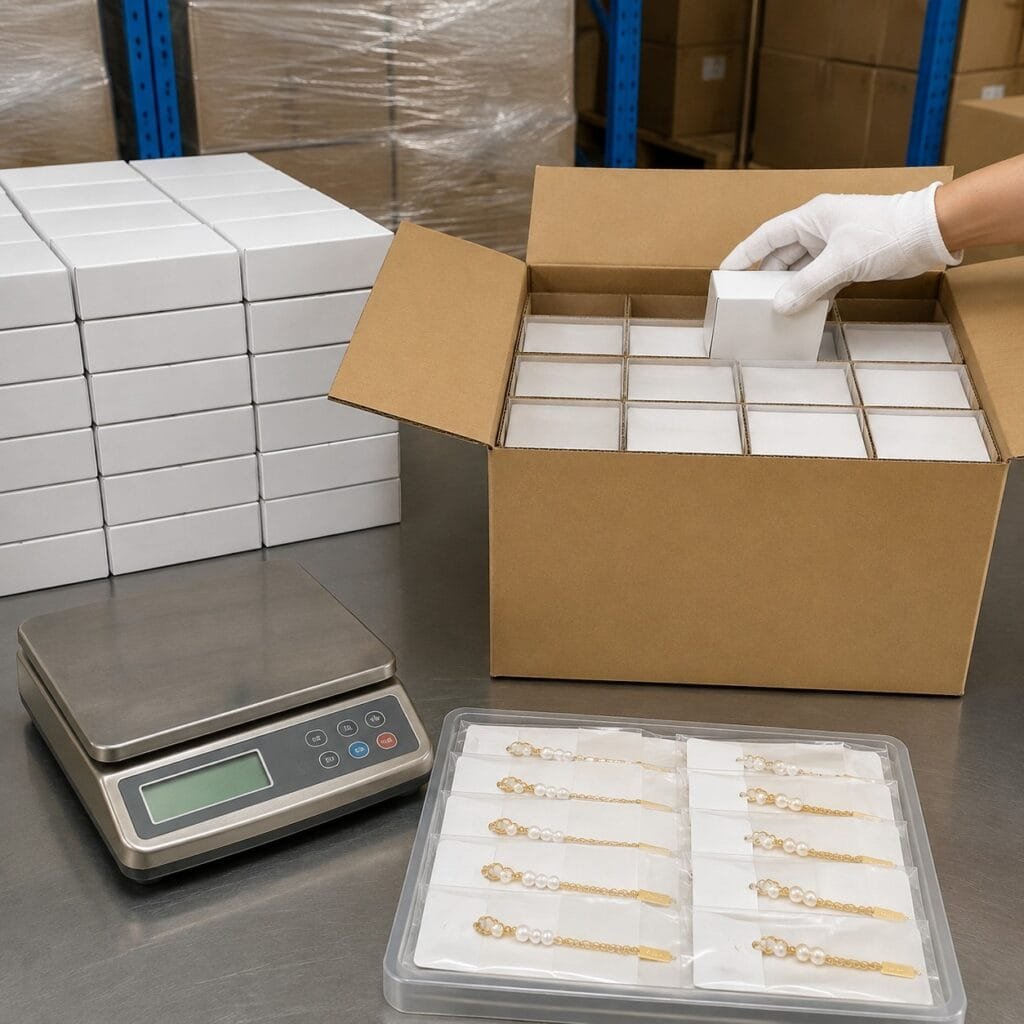 Protected bracelet packs arranged in inner boxes and export cartons