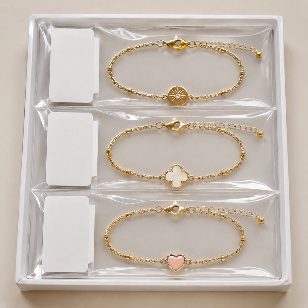 Chain bracelets secured in protective bags with anti-tangling placement