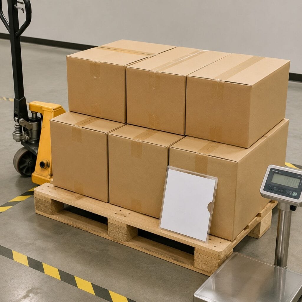 Sealed bracelet export cartons staged for freight collection