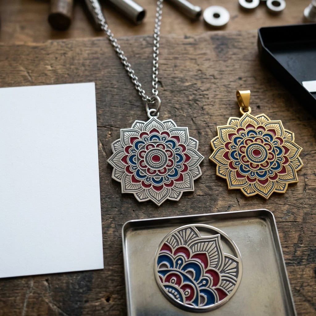 color filled mandala pendant color section sample