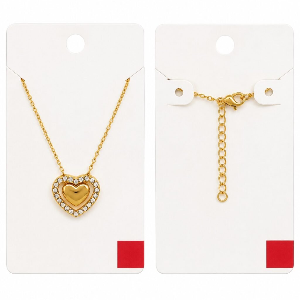 Stainless steel road pendant necklace secured on a retail display card