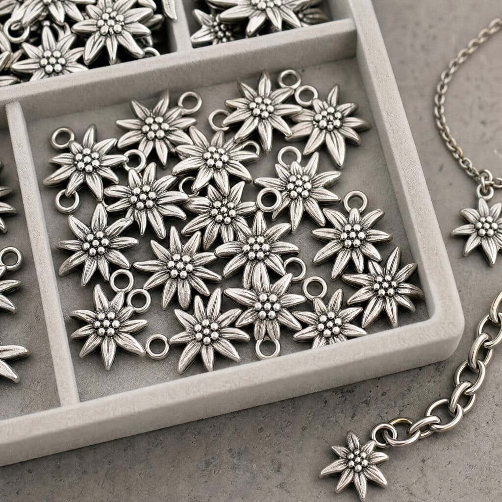 Small stainless steel Edelweiss add-on charms