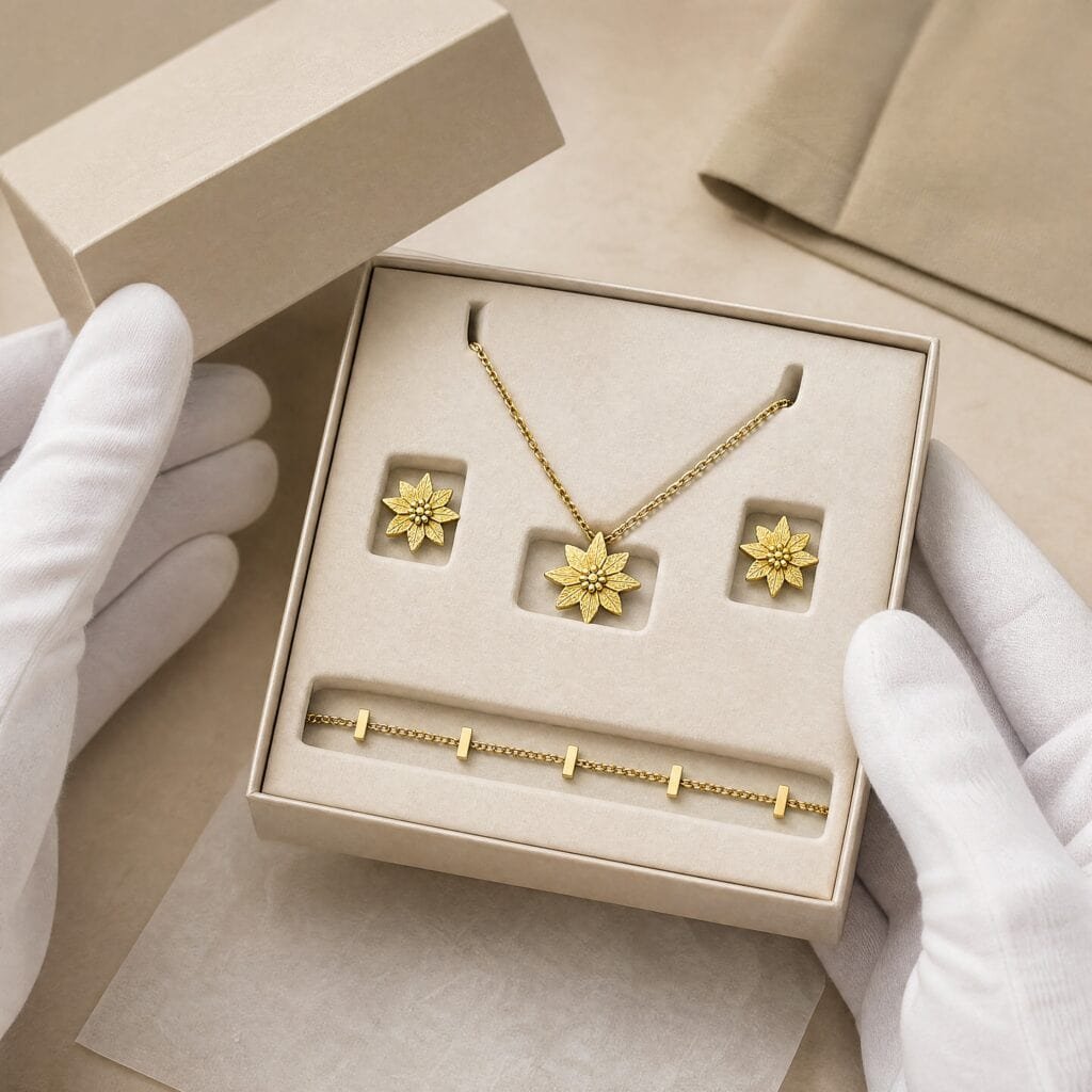 Edelweiss jewelry set fitted in a gift box insert