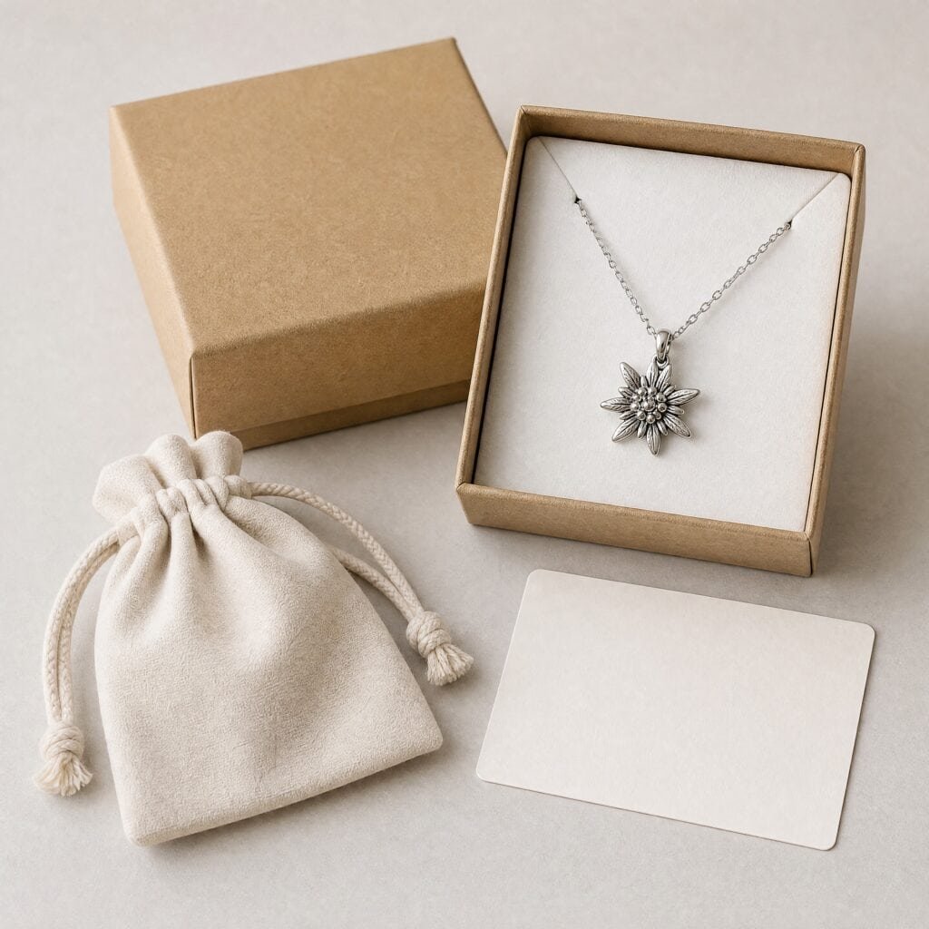 Edelweiss necklace private label gift packaging