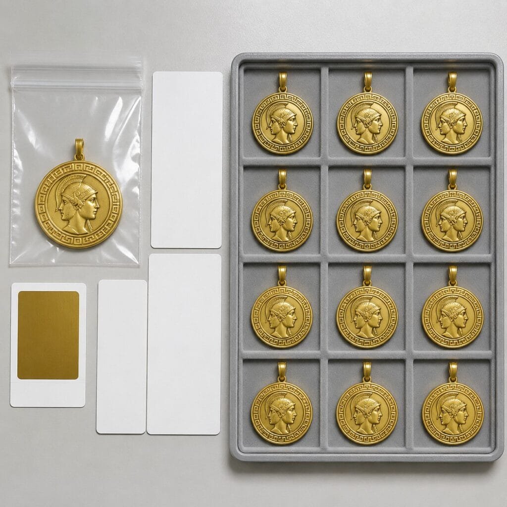 Approved Greek medallion sample compared with a documented reorder batch
