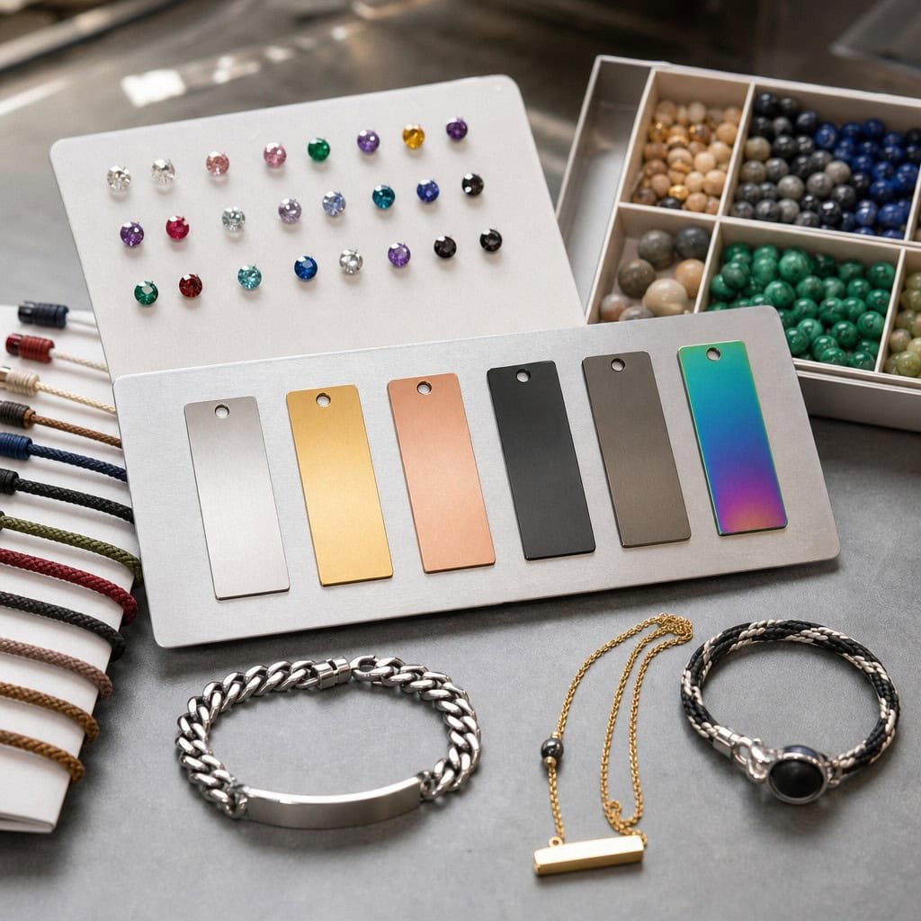jewelry color material sample cards approval table