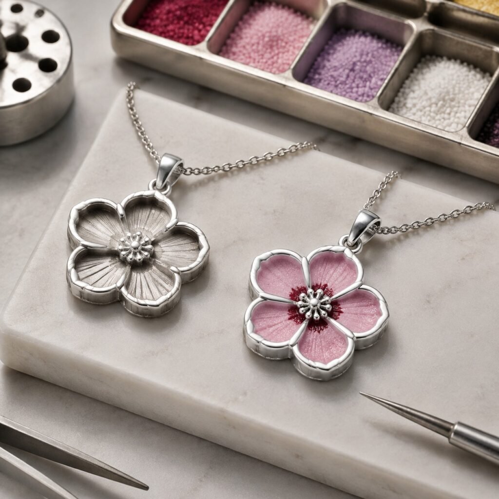 Colored petal Mugunghwa stainless steel jewelry sample