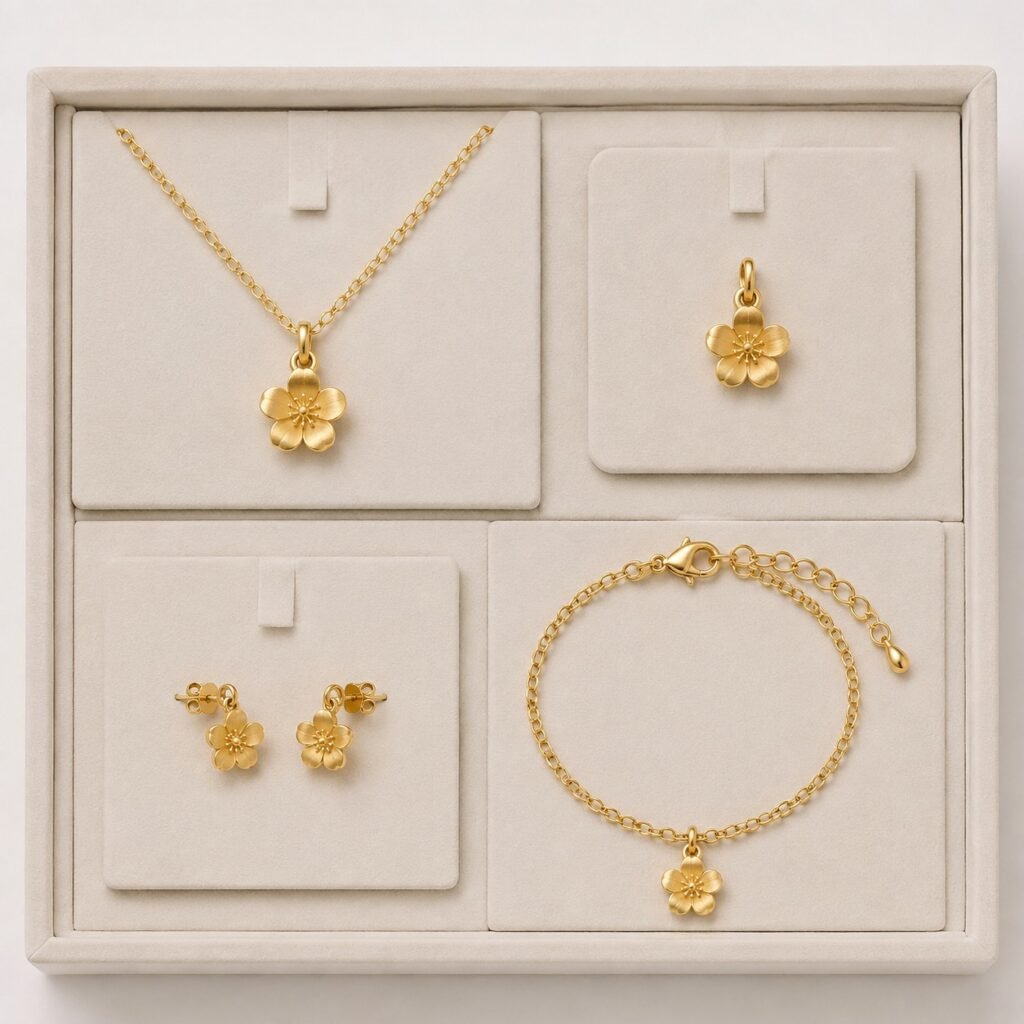 Modular Mugunghwa jewelry motif system for coordinated products