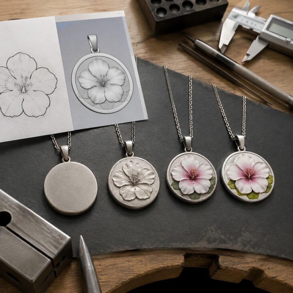 Custom Mugunghwa jewelry OEM sample development sequence