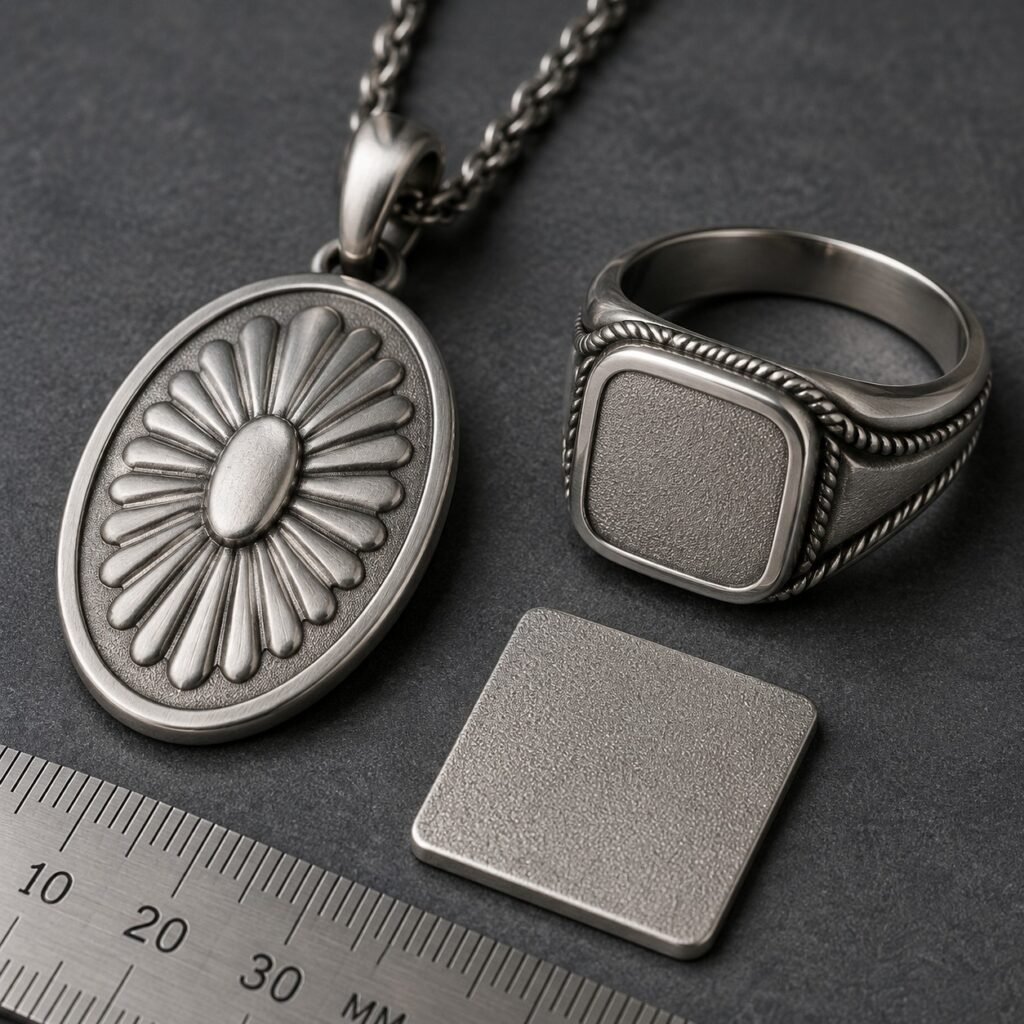 Matte sandblasted Western jewelry with polished relief and clean masking boundaries