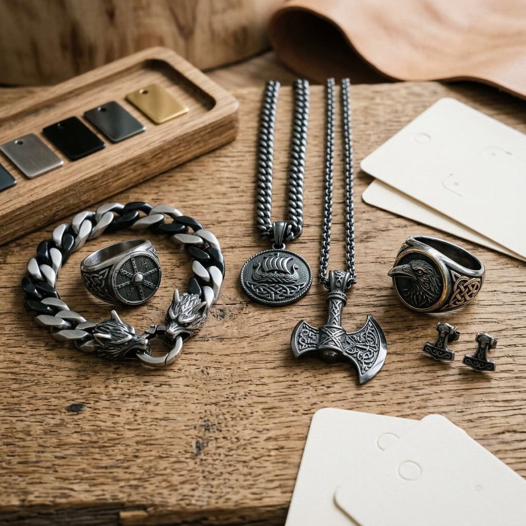 nordic viking stainless steel jewelry hero display