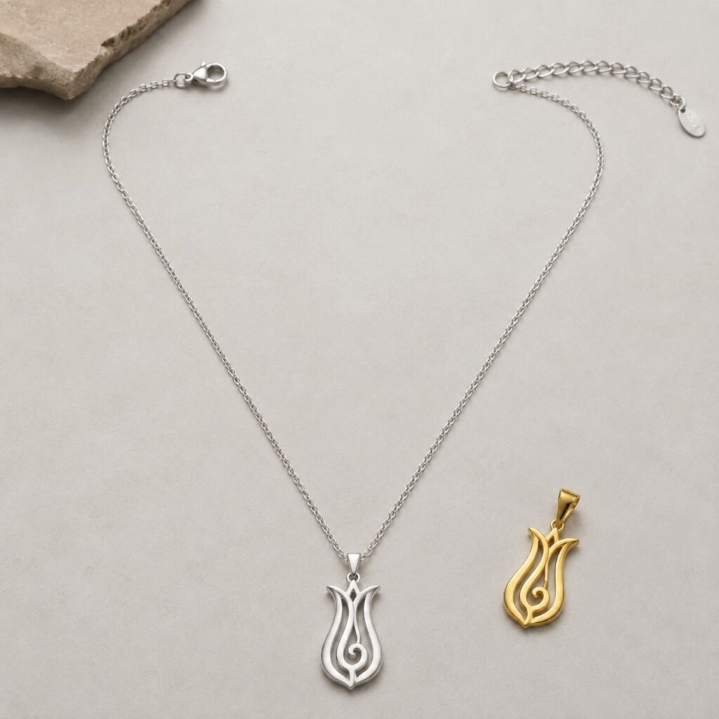 Complete stainless steel Ottoman tulip pendant necklace