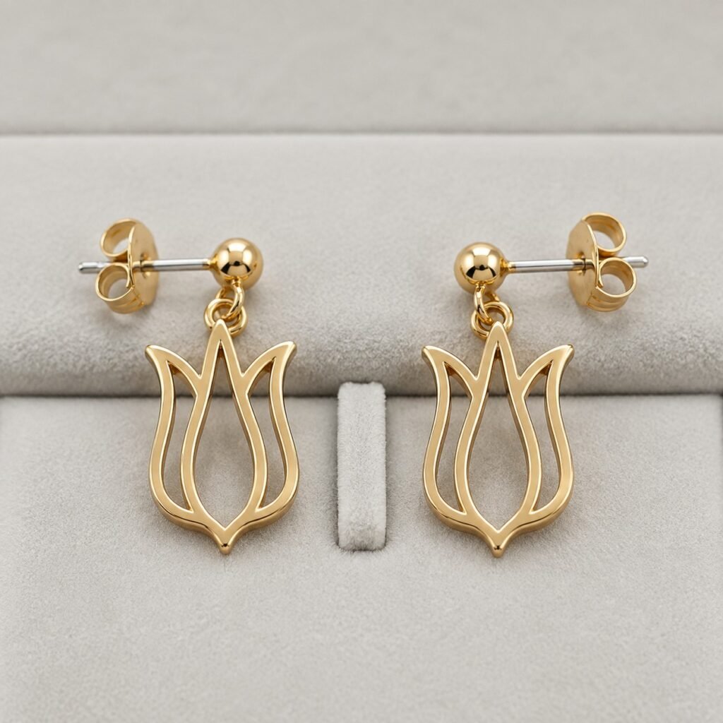 Matched Ottoman tulip stud drop earrings with butterfly backs