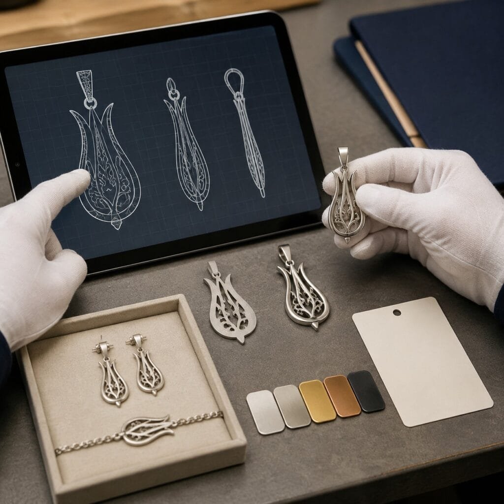 Custom Ottoman tulip jewelry project brief and CAD review
