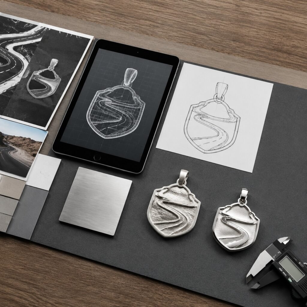 Road trip pendant moving from CAD review to stainless steel samples