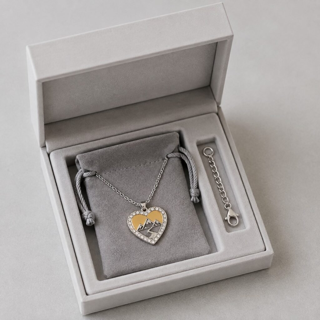 Stainless steel road trip necklace with fitted gift box and pouch