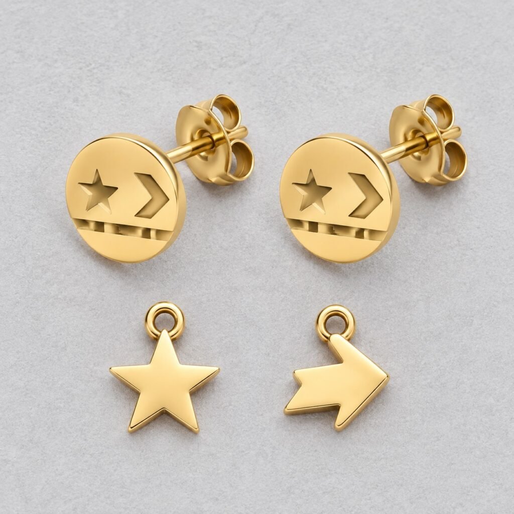 Road trip stainless steel stud earrings with matching removable charms