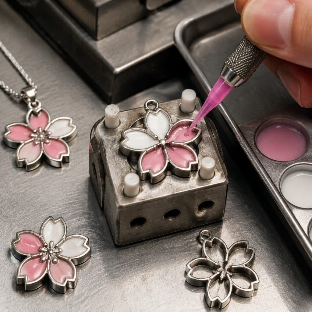 Pink and white color filling for sakura jewelry petals