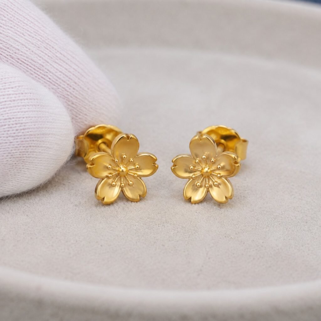 Matched stainless steel sakura stud earrings